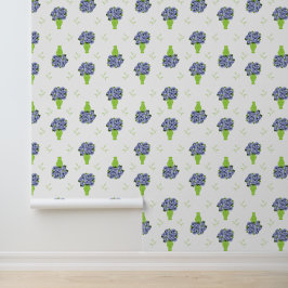 Blaue Hortensie Grüne Vase Küstenmuster Tapete