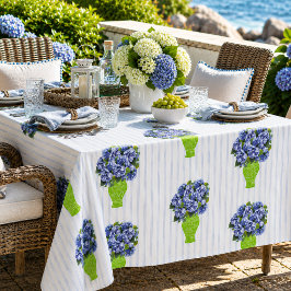 Blaue Hortensie Grüne Vase Küstenstreifenmuster Tischdecke