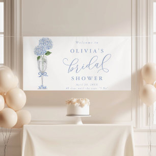 Blaue Hortensie & Silber Champagner Willkommen Banner