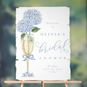 Blaue Hortensie und Champagner bemalte Dusche Will Acrylschild
