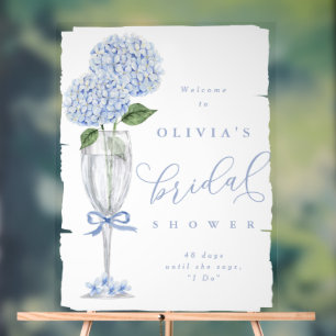Blaue Hortensie und Champagner Bemalte Willkommen Acrylschild