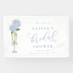 Blaue Hortensie und Gold Champagner Willkommen Banner