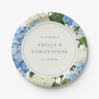 Blaue Hortensie Weiße Rose Klassische Hochzeit Pappteller