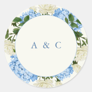 Blaue Hortensie Weiße Rose Klassisches Monogramm H Runder Aufkleber
