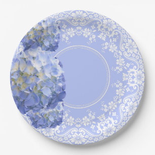 Blaue Hortensie Weiße Spitze Party Hochzeitsempfan Pappteller