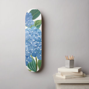 Blaue Hortensien Aquarell Blumen Skateboard