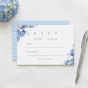 Blaue Hortensien-Aquarell-Blumenhochzeit RSVP Karte