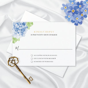 Blaue Hortensien Aquarell Florale Hochzeit  RSVP Karte