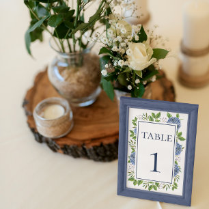 Blaue Hortensien Aquarell Hochzeitstisch Nummer Tischnummer