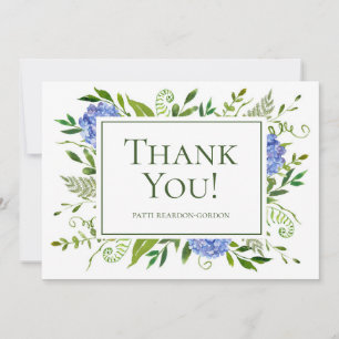Blaue Hortensien Aquarell Name Dankeskarte