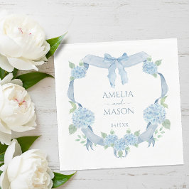 Blaue Hortensien-Aquarell-Wappenkarten-Hochzeit Serviette