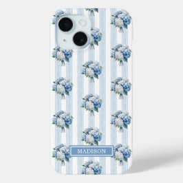 Blaue Hortensien auf Streifen Case-Mate iPhone Hülle