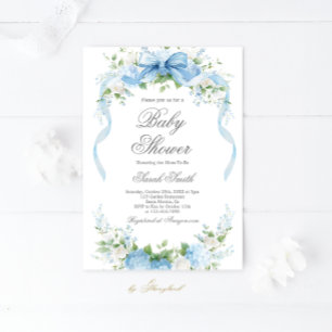 Blaue Hortensien-Baby-Party-Einladung für Jungen Einladung