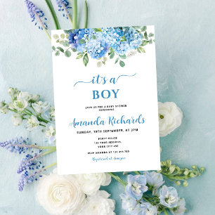 Blaue Hortensien - Baby Shower: Es ist ein Junge Einladung