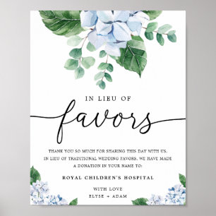 Blaue Hortensien-Blumen anstelle von Gefälligkeite Poster