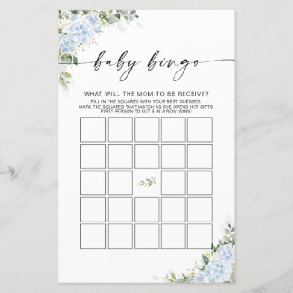 Blaue Hortensien-Blumen-Baby-Shower-Baby-Bingo-Spi