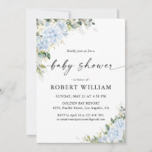 Blaue Hortensien-Blumen-Baby-Shower-Einladung