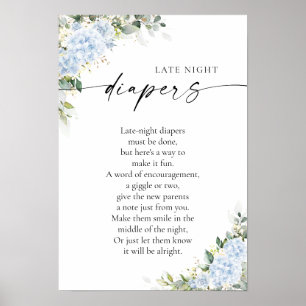 Blaue Hortensien-Blumen-Baby-Shower-Plakat Poster