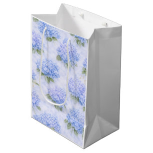 Blaue Hortensien Blumen Geschenktasche mittelgroß Mittlere Geschenktüte