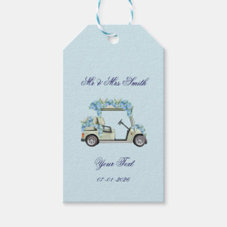 Blaue Hortensien-Blumen-Golfwagen-Hochzeitsgeschen Geschenkanhänger