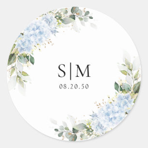 Blaue Hortensien-Blumen-Hochzeit Klassisch Rund Runder Aufkleber