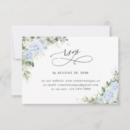 Blaue Hortensien-Blumen-Hochzeit Online-RSVP-Karte RSVP Karte