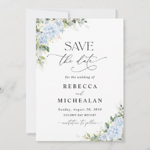 Blaue Hortensien-Blumen-Hochzeit Rettet das Datum Einladung