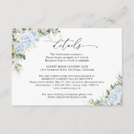 Blaue Hortensien-Blumen-Hochzeits-Details-Karte Begleitkarte
