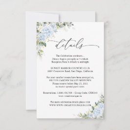 Blaue Hortensien-Blumen-Hochzeits-Details-Karte RSVP Karte