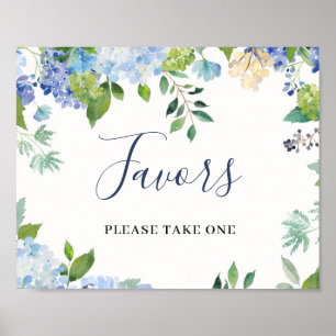 Blaue Hortensien-Blumen-Hochzeitsgunst-Sign Poster