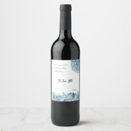 Blaue Hortensien-Blumen Lustige Zitat-Hochzeit Weinetikett