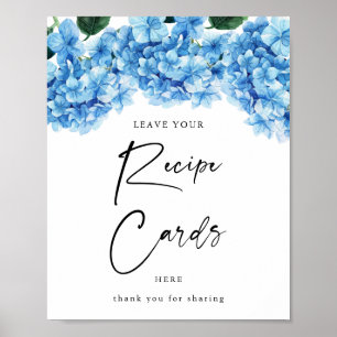 Blaue Hortensien-Blumen-Rezeptkarten für die Braut Poster
