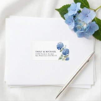 Blaue Hortensien-Blumen-Rücksende-Adressetikett Adressaufkleber