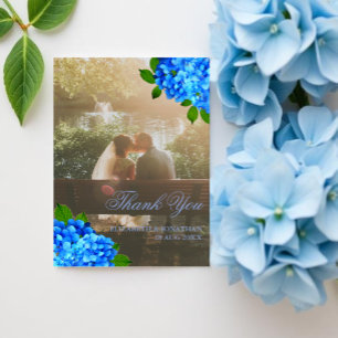 Blaue Hortensien-Blumenhochzeit Dankeskarte