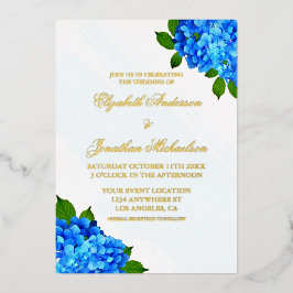 Blaue Hortensien-Blumenhochzeit Folieneinladung