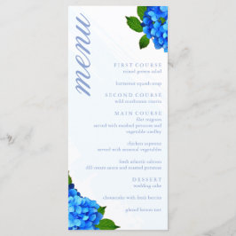 Blaue Hortensien-Blumenhochzeit Menükarte