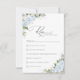 Blaue Hortensien-Blumenhochzeit mit Essensauswahl RSVP Karte