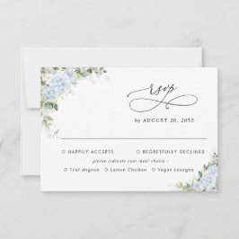 Blaue Hortensien-Blumenhochzeit mit Essensauswahl RSVP Karte