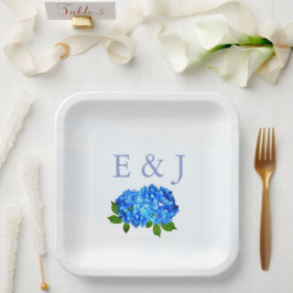 Blaue Hortensien-Blumenhochzeit Pappteller