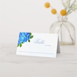 Blaue Hortensien-Blumenhochzeit Platzkarte