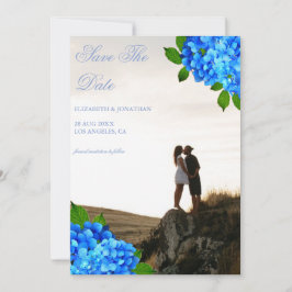 Blaue Hortensien-Blumenhochzeit Save The Date