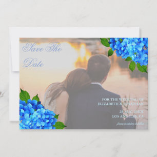Blaue Hortensien-Blumenhochzeit Save The Date