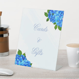 Blaue Hortensien-Blumenhochzeit Sockelschild