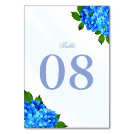 Blaue Hortensien-Blumenhochzeit Tischnummer