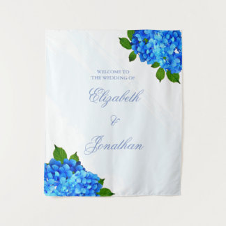 Blaue Hortensien-Blumenhochzeit Wandteppich