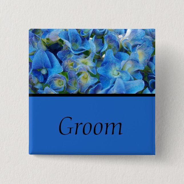 blaue Hortensien-Blumenknopf Button (Vorderseite)