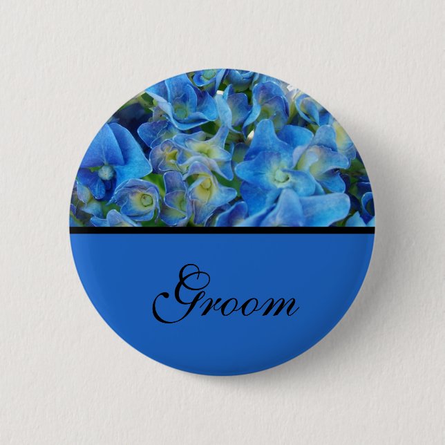 blaue Hortensien-Blumenknopf Button (Vorderseite)