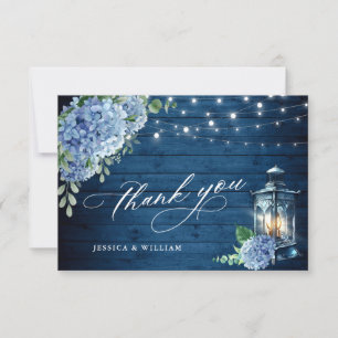 Blaue Hortensien-Blumenlaterne Navy Holz Hochzeit Dankeskarte
