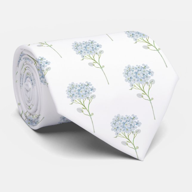 blaue Hortensien-Blumenmuster Krawatte (Gerollt)