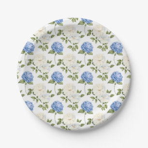 Blaue Hortensien-Blumenmuster Pappteller